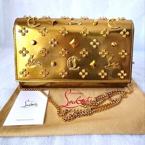Christian Louboutin Gold Studded Leather Clutch